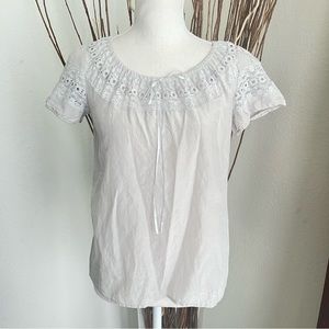 Loft Women's Light Grey Lace Short Sleeve Blouse